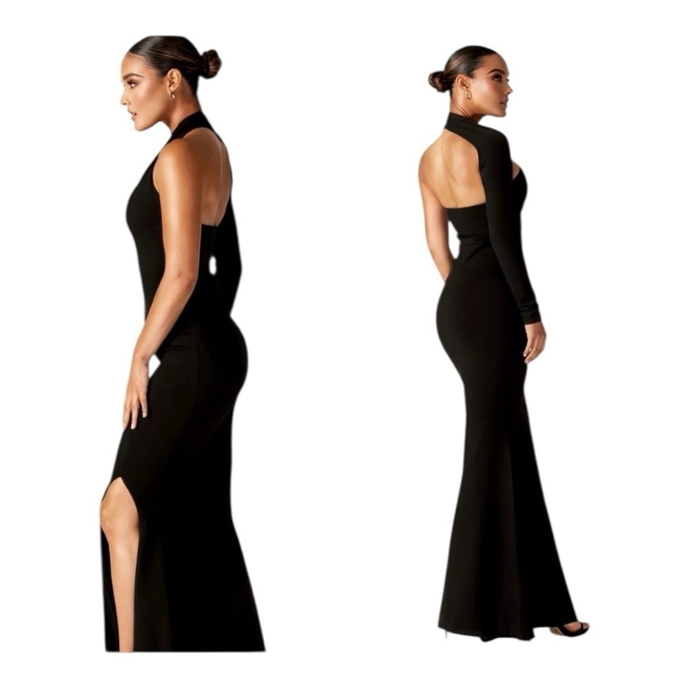 ALIAVA Lilux One Shoulder Modern Maxi Dress Black Formal Gown Size Large NWT - Picture 5 of 15